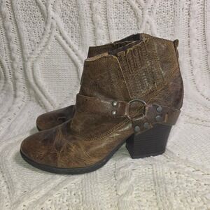 b.o.c. Born Concept Ankle Boots Brown Leather Harness‎ Moto Women 9 Good